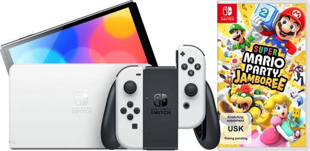 Nintendo Switch OLED Konsole Weiß mit Mario Party Jamboree - Bild 1