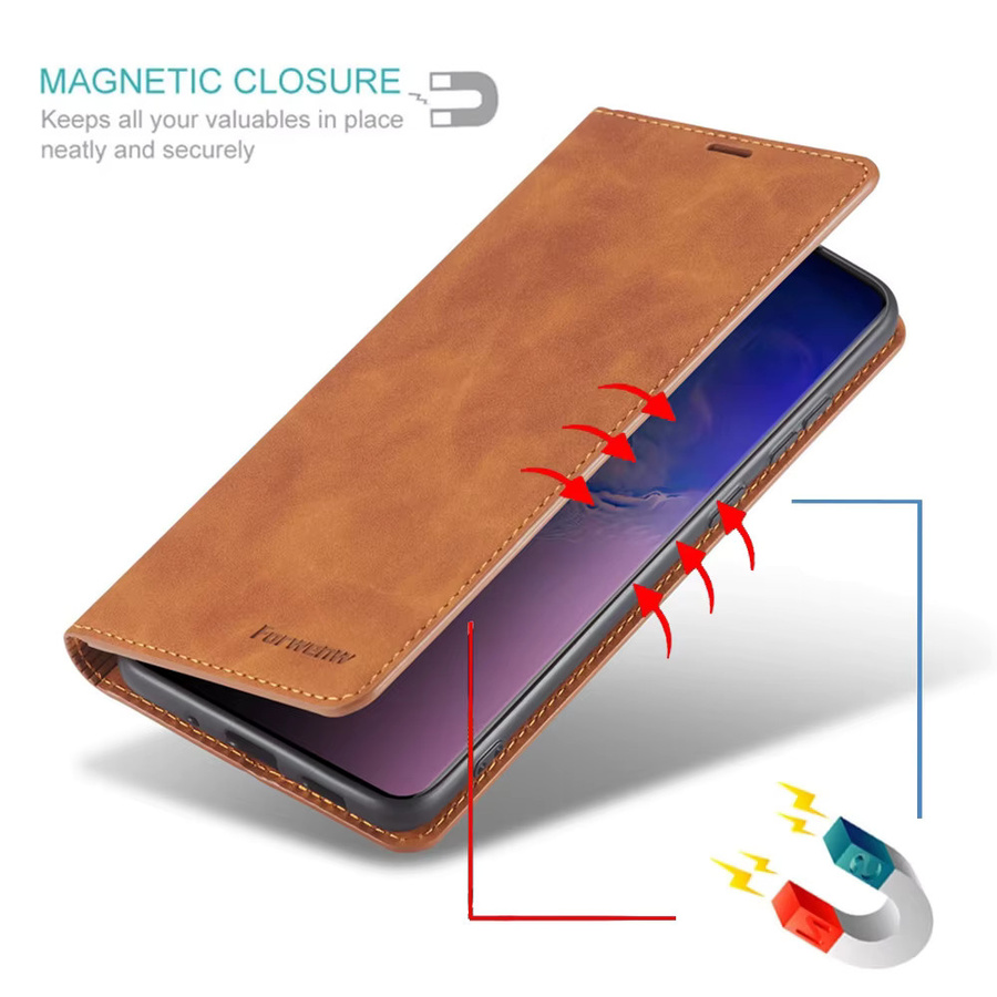 AIERHEBA Leder Magnetische Flip Case Brieftasche mit Kartenfach für iPhone 11 bis iPhone 17 Pro Max in Blau und Braun - Bild 2