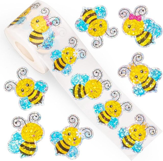 Runde selbstklebende Bienen-Aufkleber mit niedlichem Cartoon-Tier-Design, 100 Stück, Mehrfarbig, Dekorative Belohnungsetiketten aus Papier für Geschenke und Schreibwaren - Bild 1