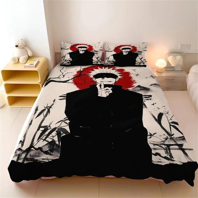 Flylo Anime Bettwäsche Set mit Sukuna und Satoru Motiv, 2-teilig, Schwarz, B/H: 140 x 210 cm, Kissenbezug: 50 x 70 cm - Bild 1