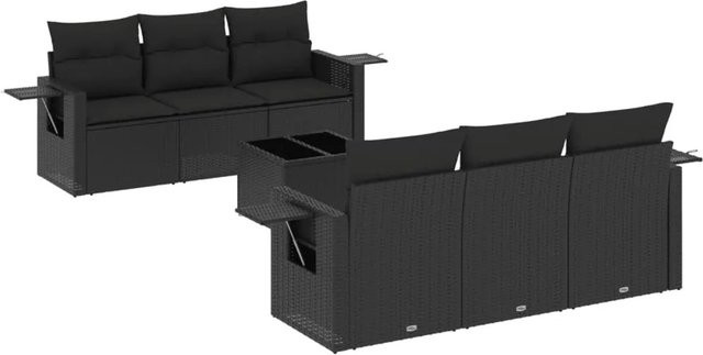 vidaXL 7-teilige Garten-Sofagarnitur aus Poly-Rattan in Schwarz mit Tisch und Kissen - Bild 1