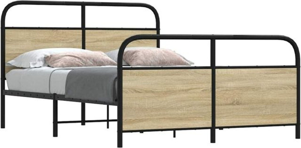 Vidaxl Bettgestell aus Holzwerkstoff und Stahl in Braun im Industrial-Stil, B/T/H: 120 x 190 cm - Bild 1