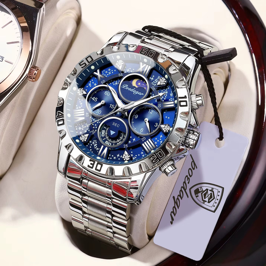POEDAGAR Chronograph, Quarz, Edelstahl, Blau, Herren - Bild 2