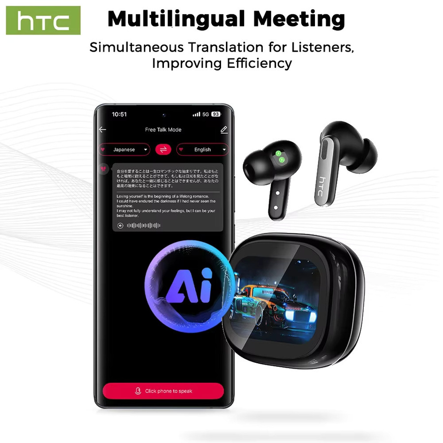 HTC NE46 Sport Bluetooth In-Ear Kopfhörer mit Herzfrequenzmesser, LED-Touchscreen, Rauschunterdrückung und KI-Übersetzer in Schwarz - Bild 5