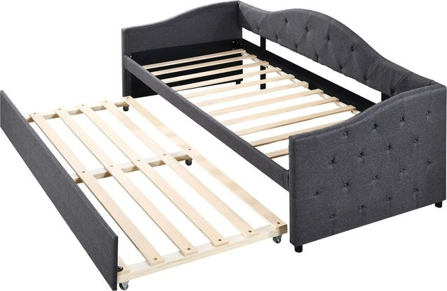 Merax Daybett Schlafsofa mit Ausziehfunktion und Schubladen in Grau, B/T/H: 90 x 200 x 101 cm - Bild 1