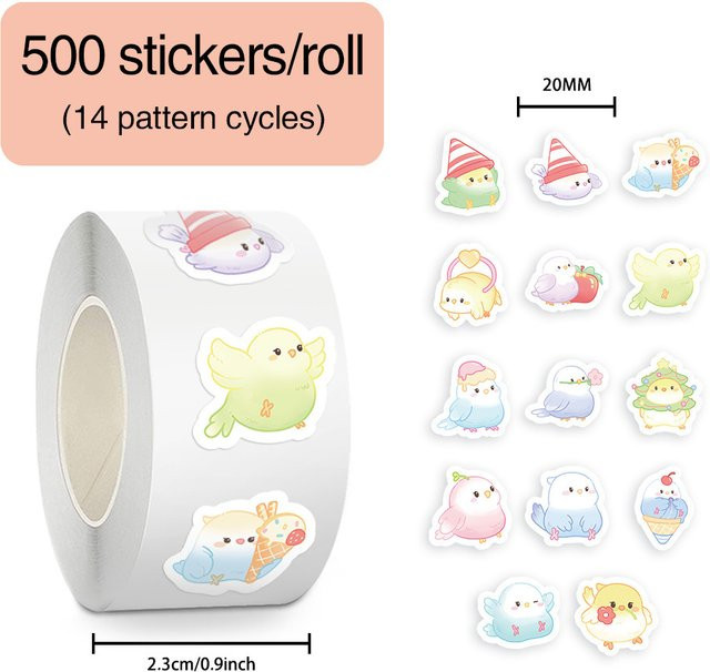 500 Stück Bunte Papageien-Cartoon-PVC-Aufkleber Selbstklebende Dekoration für Scrapbooking und DIY-Projekte in Multicolour - Bild 1