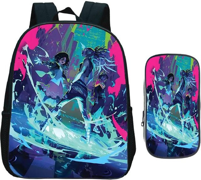 Huntrix Kinder Rucksack 2er Set mit Federtasche Dämonenjäger Motiv für Mädchen und Jungen, Mehrfarbig - Bild 1