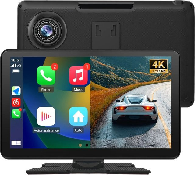 Junsun 9 Zoll CarPlay Front Rückfahrkamera in Schwarz mit Bluetooth - Bild 1