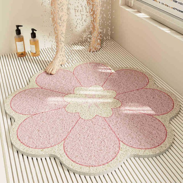 Rutschfeste Badezimmer Matte von Yiran Furniture mit floralem Pflanzenblüten-Design in Pink, B/B: 80 x 80 cm - Bild 1