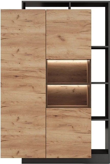 Vente-unique Vitrinenschrank Idesia in Anthrazitgrau und Naturfarben Hell mit Glastüren und LED-Beleuchtung, Breite: 110 cm, Höhe: 165,2 cm, Tiefe: 43,6 cm - Bild 1