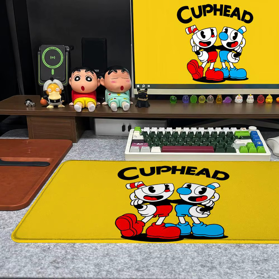 C-Cuphead Mauspad XXL Rutschfeste Gamer Schreibtischunterlage mit HD Art Design in Schwarz und Gelb, B/T: 90 x 40 cm - Bild 3