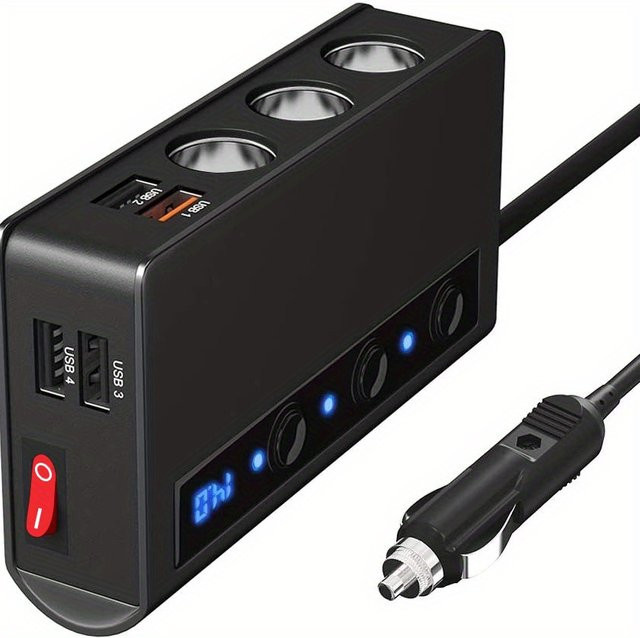 Quick Charge 3.0 Zigarettenanzünder-Splitter in Schwarz mit 3 Steckdosen, 180 W und 4-Port-USB-Autoladegerät inklusive USB-C für 12 V/24 V Fahrzeuge - Bild 1