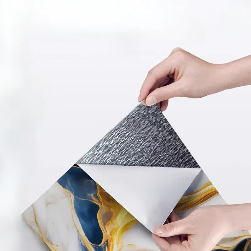 10er Set Trebalena Selbstklebende 3D Keramik Fliesen Aufkleber in Weiß mit Marmor-Imitation für Wand und Boden - Bild 3