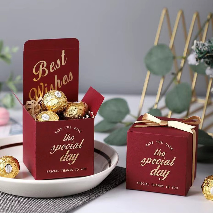 20 Stück Candy Boxen aus Papier mit Band für Babyparty, Hochzeit oder Party, Farbe: Rot - Bild 3