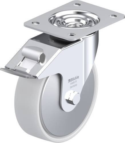 Blickle Lenkrolle LE-PO 160G-FI-FA mit Feststeller, Rad-Durchmesser: 16 cm, Tragfähigkeit: 300 kg, verzinkt, silber/weiß - Bild 1