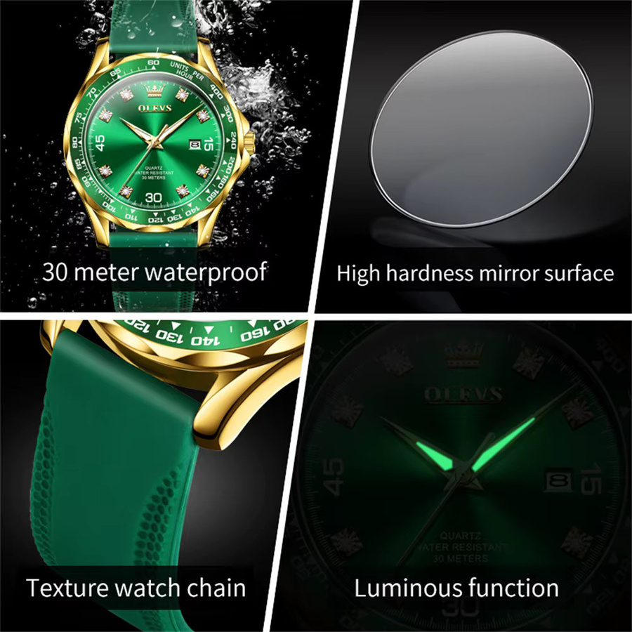 OLEVS Armbanduhr Quarz, Silikonarmband, Grün, Herren - Bild 5