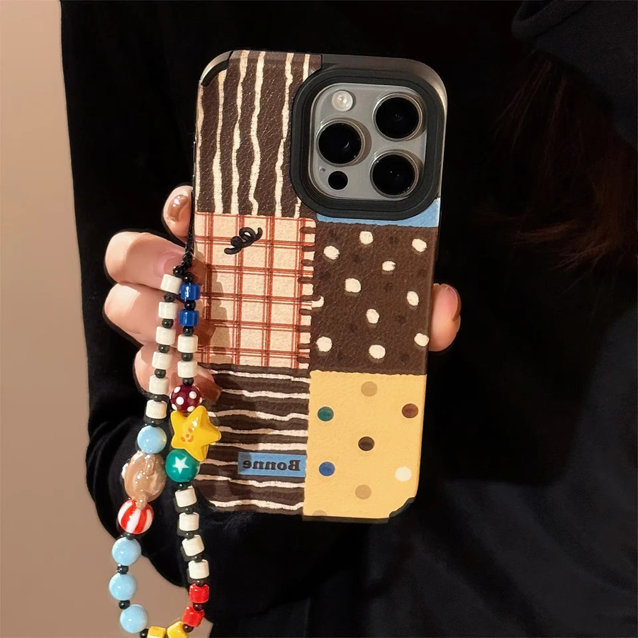 Potdemiel Kunstleder Handyhülle mit Streifen und Punkten für iPhone 11 bis 17 Pro Max inklusive Armband, Multicolor, stoßfest - Bild 3