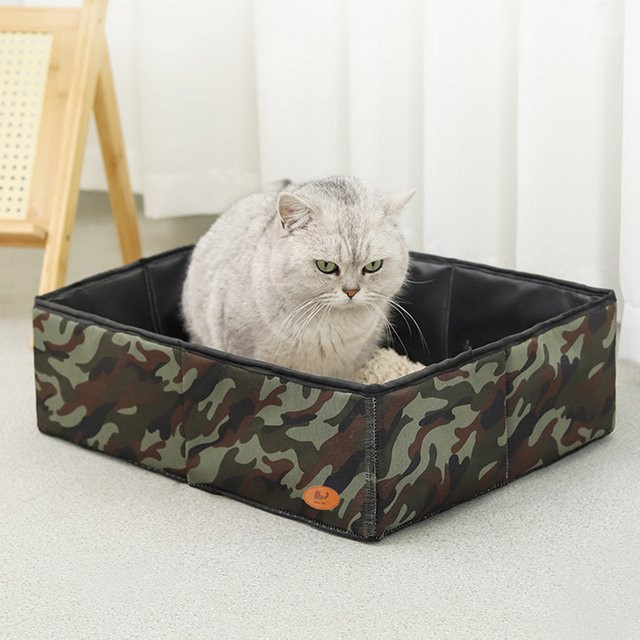 Faltbare Katzentoilette von booteely aus wasserdichtem Oxford-Stoff in Gelb und Multicolour für unterwegs und Camping - Bild 1