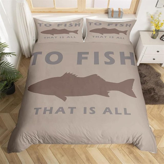 Fishing King Bettwäsche-Set aus Mikrofaser mit Angel-Motiv in Beige, B/H: 180 x 210 cm - Bild 1