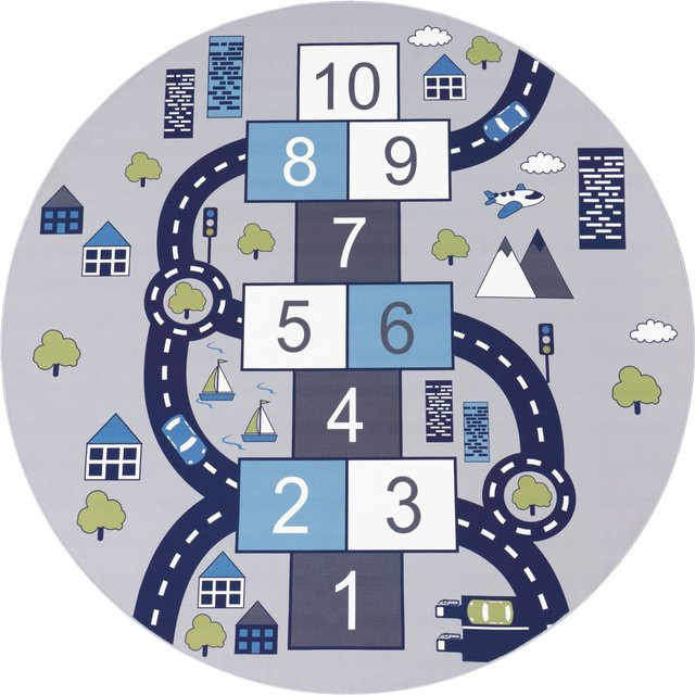 Runder Kinderteppich Bini in Grau mit Straßendesign, Durchmesser: 160 cm - Bild 1