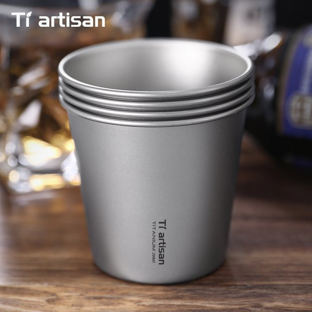 Tiartisan Titan Bierbecher aus reinem Titan, ultraleicht und stapelbar, Silber, 200 ml - Bild 1