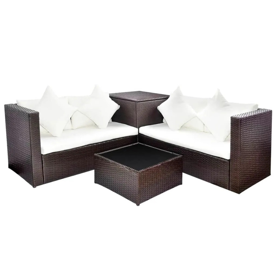 vidaXL 4-tlg Garten-Lounge-Set in L-Form aus Poly Rattan und Metall in Braun mit Auflagen und Couchtisch - Bild 2
