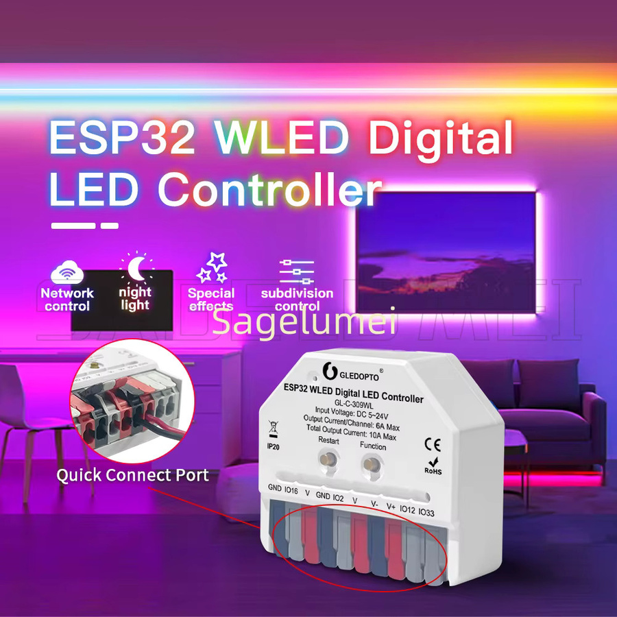 GLEDOPTO ESP32 Mini WLED Controller GL-C-309WL/310WL für dynamische RGB Musik-Beleuchtung mit WS2811 WS2812 SK6812 TM1814 LED Streifen - Bild 2