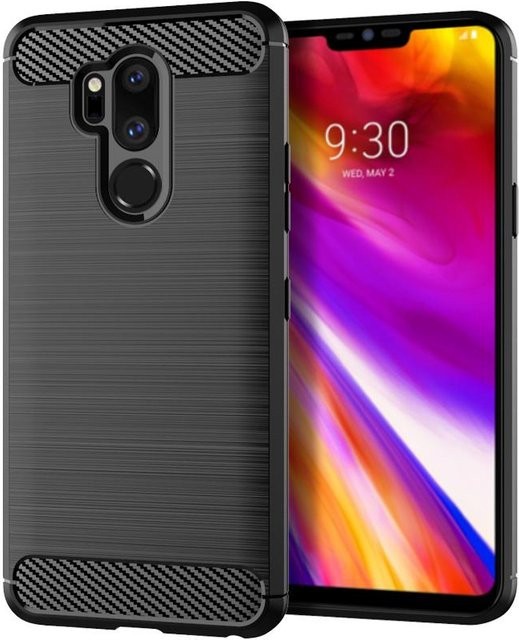 Stoßfeste Silikonhülle mit Carbonfaser-Optik und gebürsteter Textur für LG G7 ThinQ, LG G7+ ThinQ, LG X5 und LG Q9 in Schwarz - Bild 1