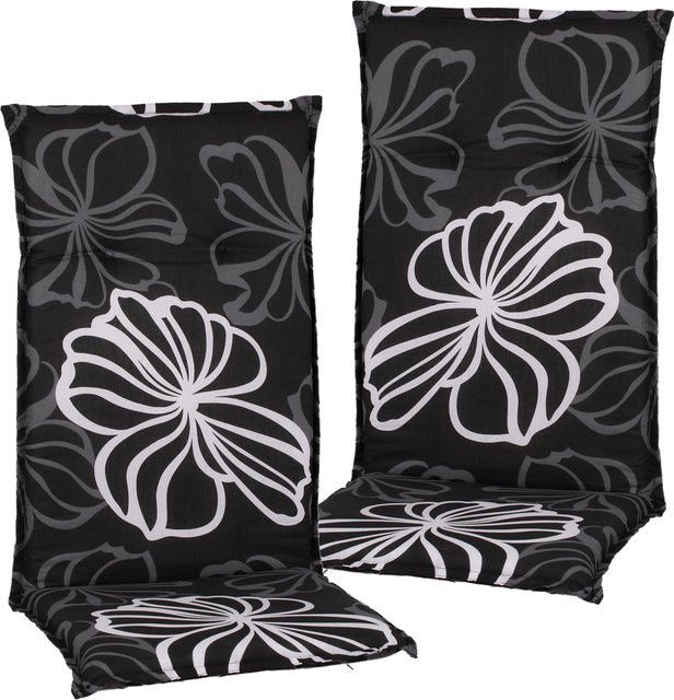 NYVI Gartenstuhl-Auflage Barcelona Hochlehnerauflage für Gartenstühle 2er Set Black Flower Schwarz - Bild 1