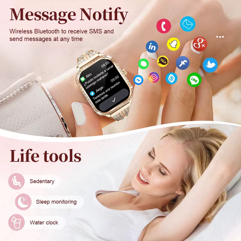 LIGE Smartwatch für Damen mit Bluetooth-Anruf, Herzfrequenzüberwachung und Wasserdichtigkeit, kompatibel mit Android und iOS, in Grau und Gold - Bild 4