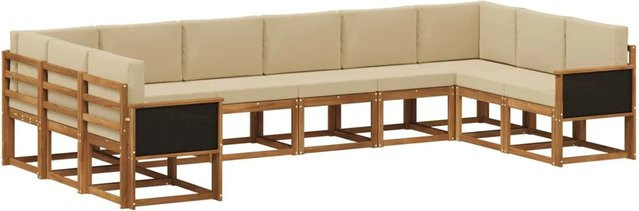 vidaXL Outdoor-Sofagarnitur aus Massivholz Akazie in Natur und Beige mit 10-teiligem Set und Kissen - Bild 1