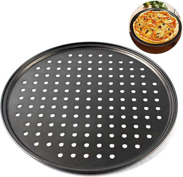 TOMTOP JMS Antihaftbeschichtete Pizzapfanne aus Carbonstahl, rund, Schwarz, Durchmesser: 26,0 cm - Bild 1