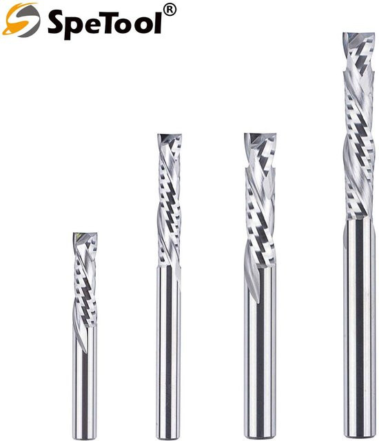 SpeTool Zweischneidiger Spiral-Hartmetall-Kompressionsfräser für Holzbearbeitung und CNC, Farbe: Silber - Bild 1