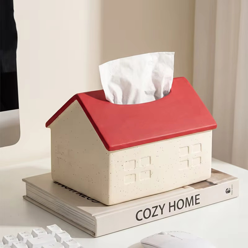 Handbemalte Keramik-Taschentuchbox in Hausform, rote Papierbox für Wohnzimmer, Küche und Bad - Bild 3