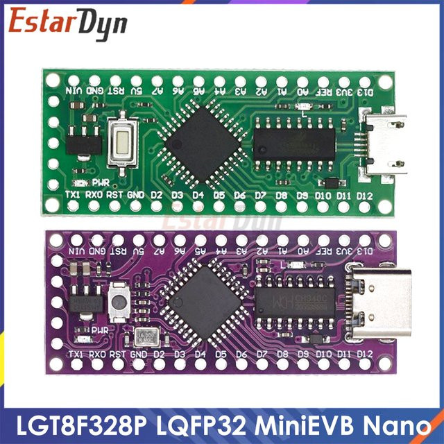 Estardyn LGT8F328P-LQFP32 MiniEVB mit Kristallversion und USB-C/Micro-USB Anschluss - Bild 1