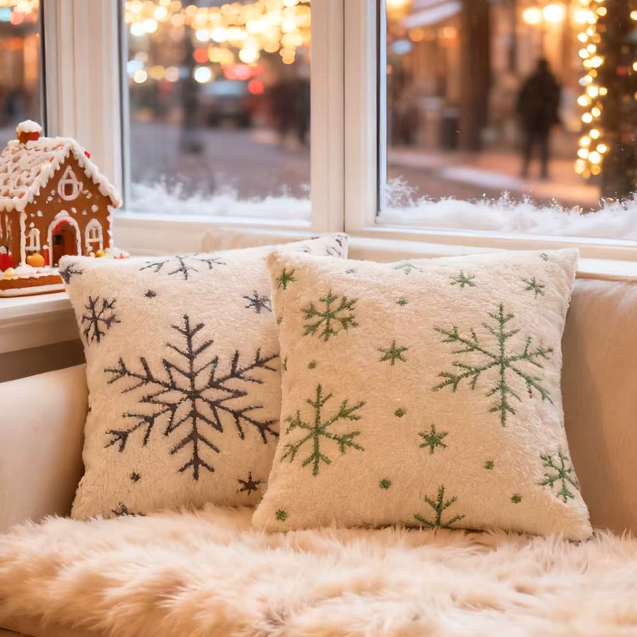 BUYNOW Plüsch Kissenbezug mit Schneeflocken-Jacquard-Muster für Weihnachten, Grau, nur Kissenbezug - Bild 3