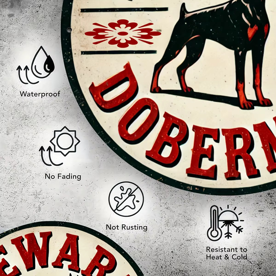 Vintage Aluminium-Schild Potdemiel Beware of Doberman Metallwandkunst in Mehrfarbig, Breite: 19,81 cm - Bild 5