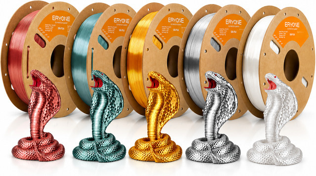 ERYONE Seiden-PLA-Filament 1,75mm für FDM 3D-Drucker, Glänzendes Metallisches Finish, 5kg Großpackung (5 Spulen) - Bild 1