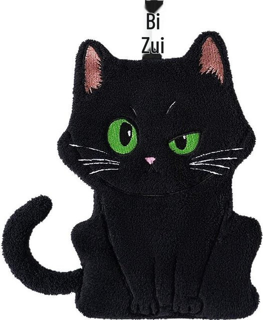 Saugfähiges Korallenvlies Handtuch mit Cartoon-Katze Motiv in Schwarz und Grün für Badezimmer und Küche - Bild 1