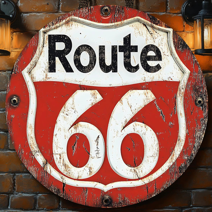 Potdemiel Vintage Route 66 Rundes Metallschild Durchmesser: 20,32 cm Retro Americana Wandkunst - Bild 3