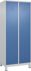 C+P Spind Classic PLUS Spind mit 2 Abteilen, Füße, Zylinderschloss, 4 Garderobenhaken und mittiger Trennwand, Farbe: Grau/Blau, H x B x T: 195 x 80 x 50 cm - Bild 1