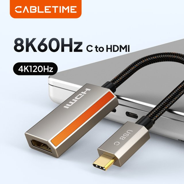CABLETIME 8K USB-C auf HDMI Kabel mit 8K@60Hz und 4K@120Hz Auflösung, HDR 10 und Zinklegierung für Gen 2 Geräte, MacBook Air und iPad Pro - Bild 1