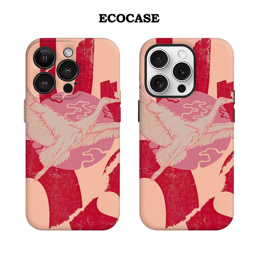 Handyhülle mit Kranich-Motiv in Rot und Pink für Apple iPhone 11 bis iPhone 17 Pro Max Plus, doppelschichtige Rückabdeckung - Bild 2