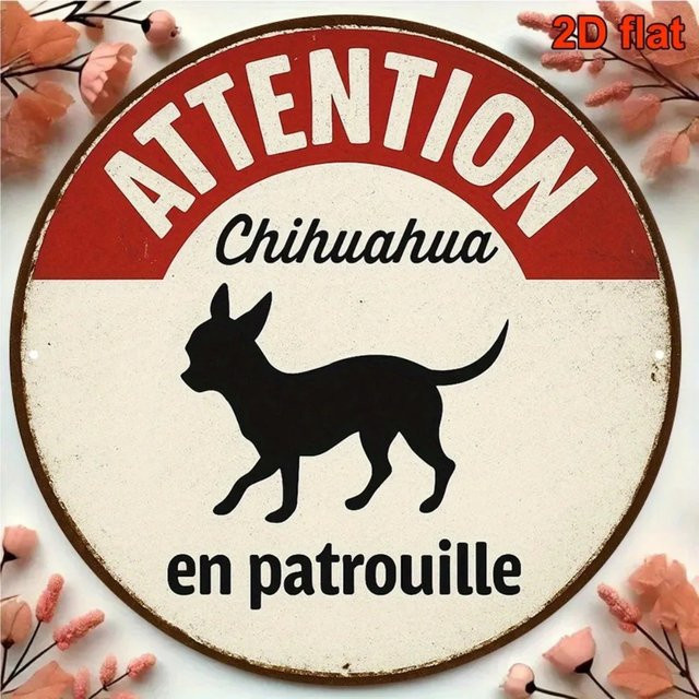CIFBUY Vintage Metallschild Französische Bulldogge und Chihuahua Warnschild Wanddekoration, B/H: 20,32 x 20,32 cm, Mehrfarbig - Bild 1