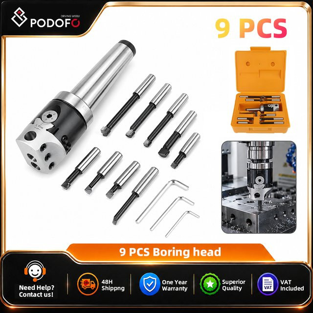 Podofo 9-teiliges Bohrstangen-Set 12 mm in Silber für Fräsmaschinen mit MT2-M10 Bohrkopf-Sätzen - Bild 1