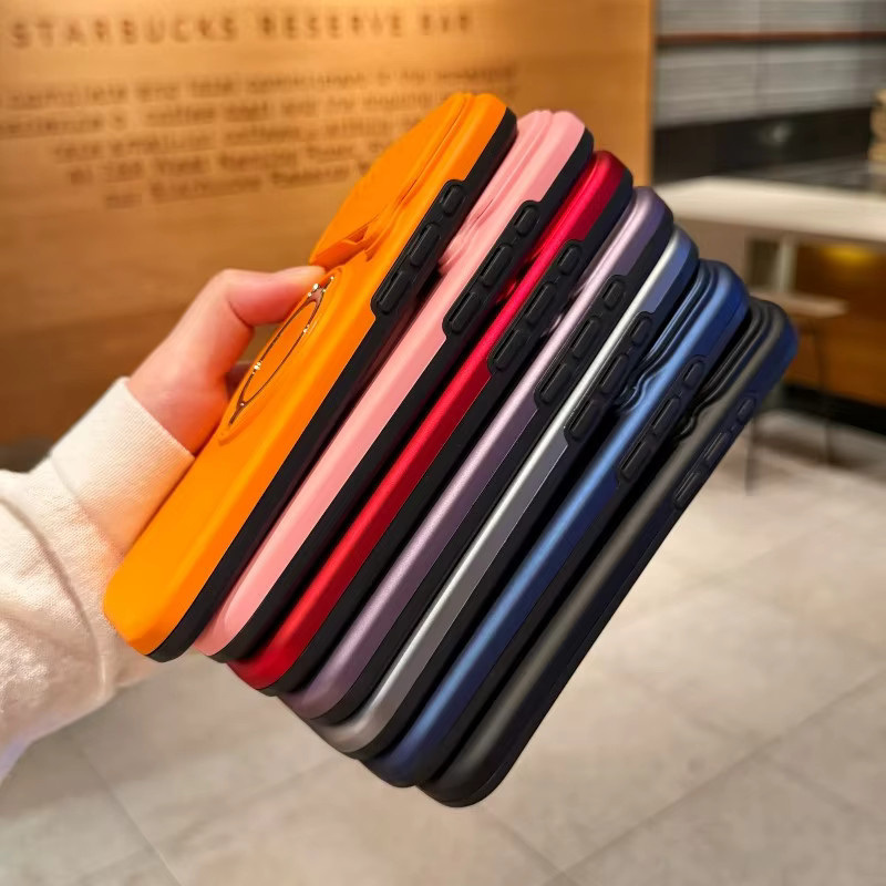 Eurynome Kamera-Schiebehülle für iPhone 12 bis 17 Pro Max, stoßfeste Panzerhülle mit magnetischem Ringhalter aus Hartplastik und TPU, Farben: Schwarz und Orange - Bild 1