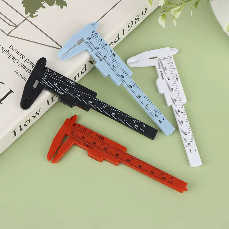 Tragbarer Mini Kunststoff Schiebe-Messschieber mit Doppel-Skala 0-80mm in Weiß - Bild 2