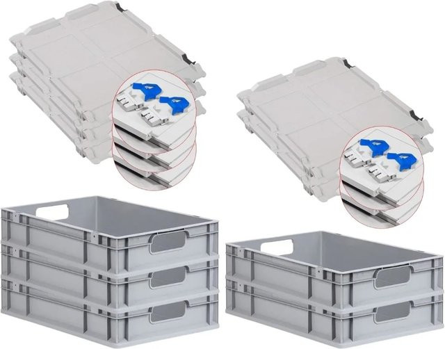 PROREGAL Spar Set 5x Eurobox Nextgen Economy mit Scharnierdeckel und blauen Schiebeschnappverschlüssen, H x B x T: 12 x 40 x 60 cm, 23 Liter - Bild 1