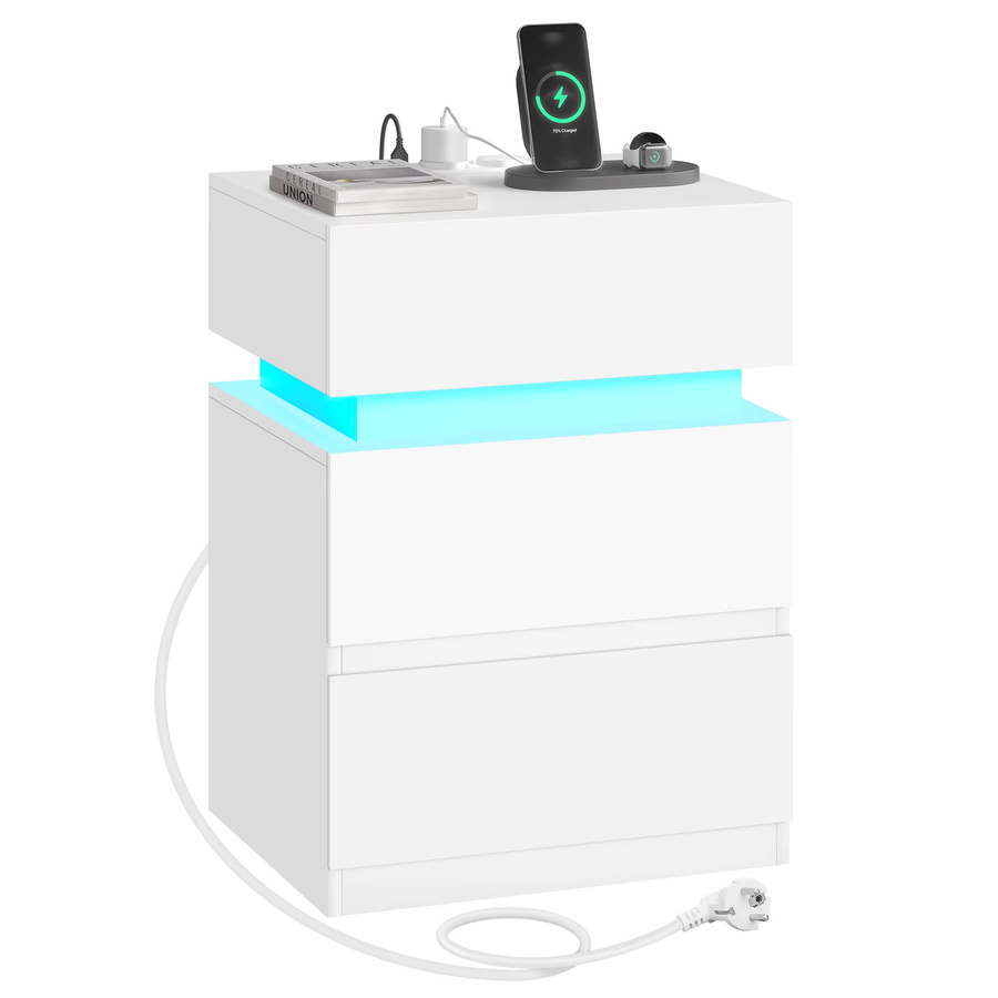 WOLTU Nachttisch in Weiß/Schwarz mit LED-Beleuchtung, 2 Schubladen und USB-Ladefunktion, moderner Beistelltisch für dein Schlafzimmer - Bild 4