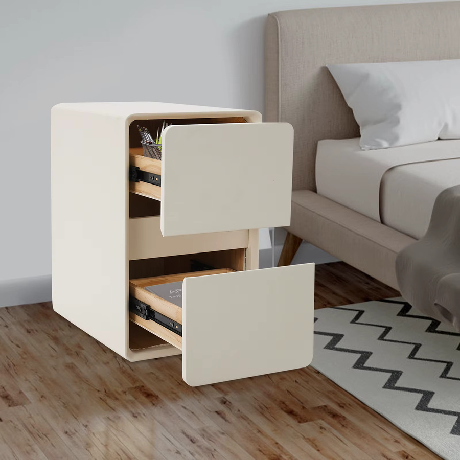 Moderner weißer Nachttisch von CNCEST mit 2 Schubladen und NAPPA-Oberfläche aus massivem Holz für dein Schlafzimmer - Bild 3